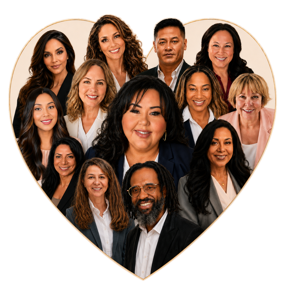 The Royalty Life Insurance team, arranged in a heart with founder Natalie Navarro at the center